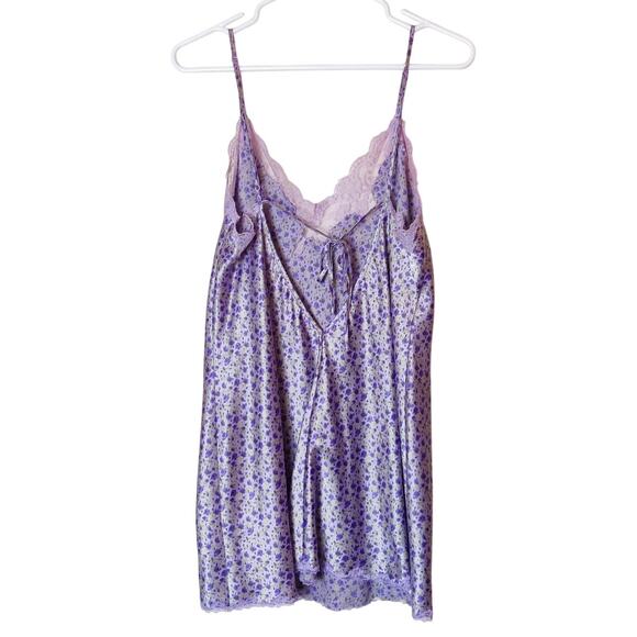 Vtg Y2K Victoria's Secret Purple Ditsy Floral Satin Cami Slip Dress Large Fairy - Picture 2 of 10